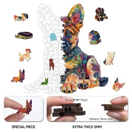 Wooden Puzzle for Adults 500 Pieces,Unique Shaped German Shepherd Puggy Jigsaw Puzzles for Adults and Kids,Best Gifts for Puzzle Lovers,18.42x17.3 Inches