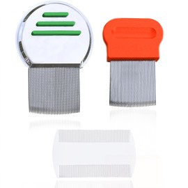 SunGrow Louse Combs for Men and Women, 2 Stainless Steel Grooming Combs and 1 Plastic Dandruff Comb for Adults, For All Types of Hair, Scalp Care, High-strength Fine Teeth, 3 Pcs per Pack