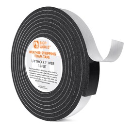 AJ Sign World 1/4in x 1in Weather Stripping Foam Insulation Tape, Doors, Windows, Sliding Door, A/C, Soundproofing, Draft Stopper, Shock Absorption (1/4" T x 1" W x 15 Ft L)