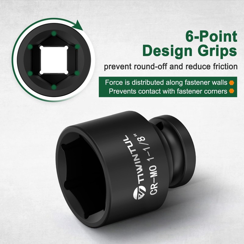 1-1/8" Impact Socket 1/2 Inch Drive for Easy Removal of