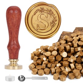 Yoption Letter Wax Seal Kit, Vintage Initial Alphabet S with Wreath Wax Stamp and 120 Antique Gold Wax Seal Beads