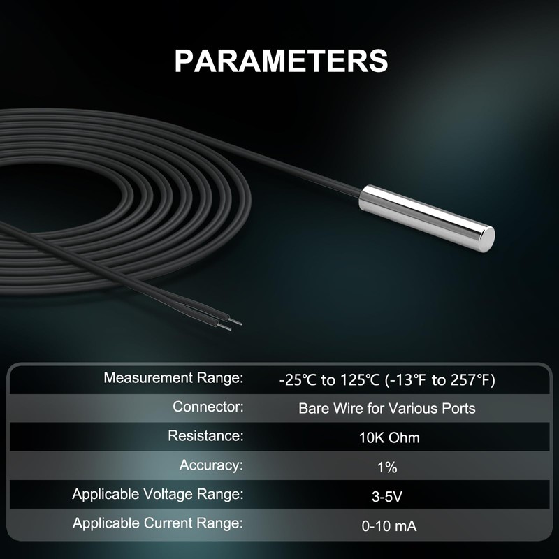 DROK 10K Temperature Sensor Probe 3pcs, 1 Meter Waterproof Stainless