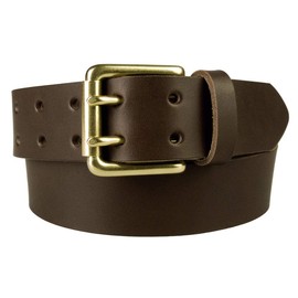 38-42 inch (L), Dark Brown, Solid Brass Double Prong Buckle, Mens Quality 1.5" Wide Leather Belt Made In UK