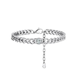 FOCALOOK Silver Anklets for Women Waterproof Stainless Steel Ankle Chain Cuban Link Anklet Adjustable Large Bracelets Party Crystal Ankle Bracelet April Birthstone Synthetic Diamond Foot Jewelry