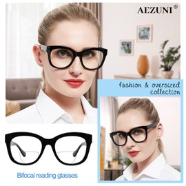 AEZUNI Oversized Bifocal Reading Glasses Women Big Frame Blue Light Readers 1.0 1.25 1.5 1.75 2.0 2.25 2.5 2.75 3.0 3.5 (Black,2.25)