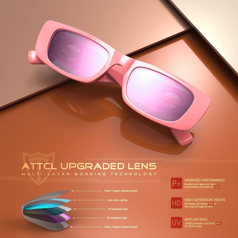 ATTCL Polarised Women's Rectangular Frame Sunglasses Trendy Chunky Sunglasses with