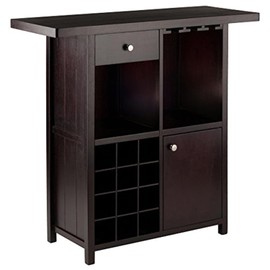 HomeStock Wine Bar Cabinet with Storage - 40" Art Deco Bar, Wainscoting Design, Open Shelf & Drawer