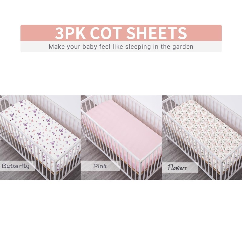 Bimocosy 3 Pack Cot Sheets,100% Microfiber- Breathable, 120 x 60cm