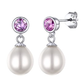 Prosilver S925 Sterling Silver Stud Earrings for Women Girls Pearl Drop Earings June Alexandrite Cubic Zirconia Birthstone Jewellery