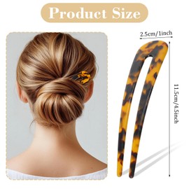 4 Pcs French Hair Forks Tortoise Shell U Shape Hair Pin French Hair Pin 4.5 Inch Cellulose Acetate 2 Prong Bun Hair Sticks Vintage Styling Hair Accessories for Women