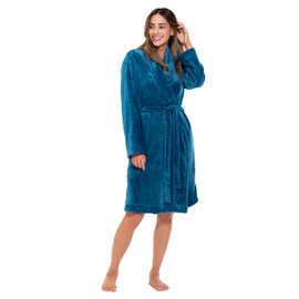 Turquaz Robes For Women, Womens Fleece Shawl Collar Soft Plush Knee Length Spa Robe