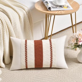 Fancy Homi Set of 2 Rust Boho Lumbar Decorative Throw Pillow Cover 12x20 Inch for Couch Bed Sofa, Aesthetic Modern Organic Fall Room Decor, Soft Cotton Cute Terracotta Farmhouse Cushion Case Gift