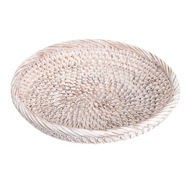 Hipiwe Small Key Basket Bowl for Entryway 7.6" Round Woven Wicker Basket Fruit Serving Tray Woven Basket Wall Decor, Rattan Organizer Basket for Keys Wallet Cell Phone, Whitewash