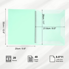 sourcing map Sheet Music Folder Display 20 Sleeves 40 Pages Spiral Binder Organizer, Letter Size 8.5 x 11 Paper A4 Documents Storage Holder Bag (Light Green)
