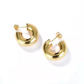 ZARD Tube Hoop Chunky Earrings in 14K Yellow Gold Plating