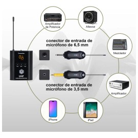 Micrófono Inalámbrico WinMix A1-2 Solapa y Diadema 2 Bodypack Negros