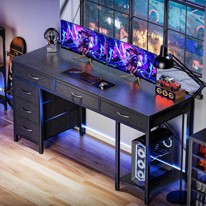 Huuger Computer Desk with 6 Drawers, 54 Inch Office Desk