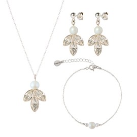 Schmuckset Braut Silber 925 - premium Zirkonia Brautschmuck Set silber mit Perlen - hochwertiges Hochzeitschmuckset - Damen Schmuck Set Geschenk Braut - Engelschmuck