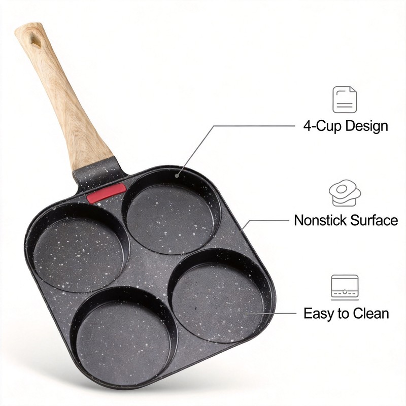 4-Hole Nonstick Egg Frying Pan for Breakfast – Aluminum Alloy