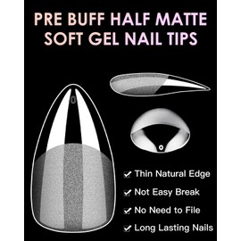 Soft Gel Nail Tips Short Almond, 120PCS Pre Buff Full Cover Nail Extenison Tips Half Matte Gel X Nail Tips BORNBYME