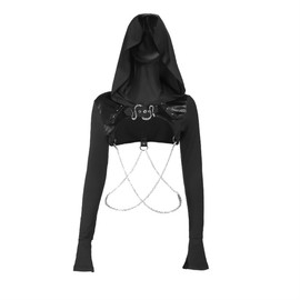 TOMETO STAR Gothic Vintage Female Sweatshirts Punk Y2K Crop Tops Street Hoodie Long Sleeve Pullover With Chain