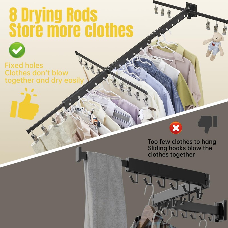 BESy Tri-Fold Foldable Clothes Drying Rack Retractable Hanging Collapsible Dryer