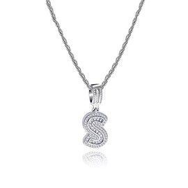 SBI Jewelry Women Initial Necklace Silver S Alphabet A Silver Clear CZ Charm Necklaces Gift Necklace Men Friends Family Brother Sister Anniversary Birthday Christmas