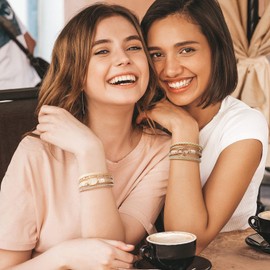 Suyi Multilayer Leather Bracelet Set 2 Pieces Beads Wrap Bracelet Wrist Cuff Bangles with Magnetic Buckle for Women Circle Gold Set 8