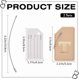 CREATCABIN 2 Pack Luggage Tags for Suitcases Initial Luggage Tags Leather Baggage Bag Tags with Privacy Cover Name ID Labels Metal Loops for Women Men Handbag Travel Essentials Letter T 3.7x2.2Inch