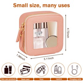 FDEETY Small Single Sided Transparent Cosmetic Bag Mini Make Up Bag Women's Travel PU Leather Waterproof Toiletry Bag Storage Bag Travel Bag Organiser with Zip, pink