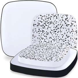 Blue Sky Leaf Square Organic Premium Disposable Plastic Plates - 32 Count, 7.25" and 10" Black/White Combo Pack | Elegant and Eco-Friendly for Parties, Events, and Gatherings