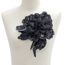 HHQ - Apliques de abalorio hechos a mano con lentejuelas, abalorio de encaje 3D, parches de flores, para coser en diminuto, accesorio floral brillante, bricolaje con lentejuelas (LQ007-BK)