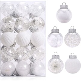 KiKom Christmas Bauble Set of 30 Clear Plastic Christmas Baubles for Holiday Wedding Christmas Decoration Tree Decoration (White, 2.36 inches/60 mm)