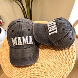 2PCS Mama and Mini Hats,Mom Girl Matching Baseball Cap Set, Adjustable Cotton Embroidered Parent-Child Hat, Embroidered Style-black, One Size-Medium