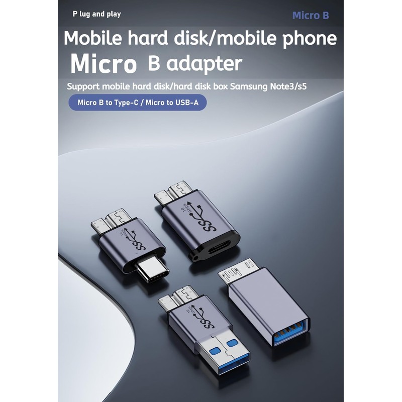 WITRN Micro USB B to USB A/C Male Adapter,USB 3.0