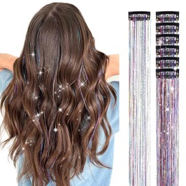 6PCS Clip en Ha Tinsel Set 23.6 pulgadas Fay Peluca Pieza Accesorios Ha brillantes Extensiones Ha Glitter r Mujeres Gls Niños Festival Fiesta Uso