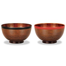 Yamanaka Lacquer Range Keyaki Sensuji Heather Rice Bowl Pair Set, Obi Black & Obi Vermilion M16326