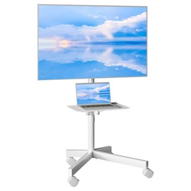BONTEC Mobile TV Stand for 23-60 Inch TVs, Rolling TV Stand with Locking Wheels, Adjustable Height, Media Shelf, Max VESA 400x400mm, Holds Up to 88lbs