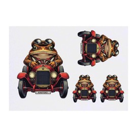 4 x 'Toad Driving A Red Sports Car' Temporary Tattoos - Water Resistant, Skin-Safe, Non-Toxic Transfers, Mixed Sizes (TO00079802)