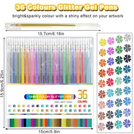 Marte Vanci Glitter Gel Pens, 36 Colour Glitter Pen Set Sparkled Glitter Pens 1.0mm Tip Coloured Gel Pens Art Drawing for Adult Colouring Books Cards Journal Crafting