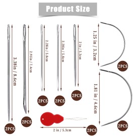 SAVITA 14pcs Sewing Needles, Multiple Styles Embroidery Thread Needle Eye Blunt Needles Curved Needles with 2pcs Needle Threaders for Upholstery Carpet Leather Canvas Repair