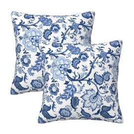 Blue and White Flower Throw Pillow Cover 18x18 in Floral Pillow Case Farmhouse Modern Decor for Couch Sofa Living Room Cushion Indoor Outdoor Home Decoration