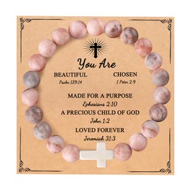 BABORI Christian Gifts for Women Baptism First Communion Easter Cross Bracelets Faith Religiouss Inspirational Prayer Jesus Catholic Nature Beads Jewelry for Mother Daughter Sister Friends