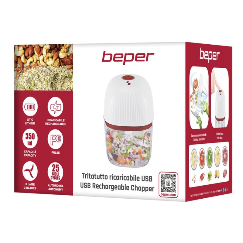 BEPER P102ROB051 Mini Tritatutto Ricaricabile, Tritatutto Senza Filo da 350
