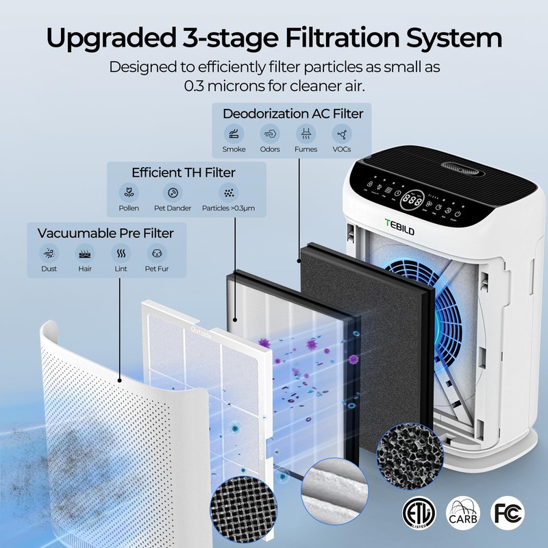 2 Pack ZX001 True HEPA Replacement Filter Compatible with TEBILD