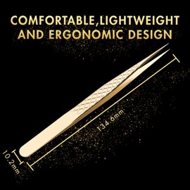 Miuffue Straight Eyelash Extension Tweezers Gold Precision Lash Extension Isolation Tweezers for Grafting Eyelash extension