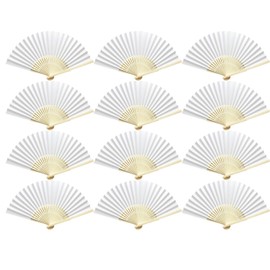 Woohome Pack of 12 Hand Fans, Foldable Paper Fans, Wedding Accessories for Wedding Decoration, Party, Festival and Picnic (White)