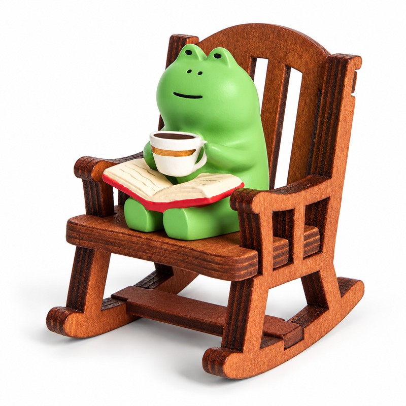 Frog Rocking Chair Figurine – Cute Resin Frog with Coffee