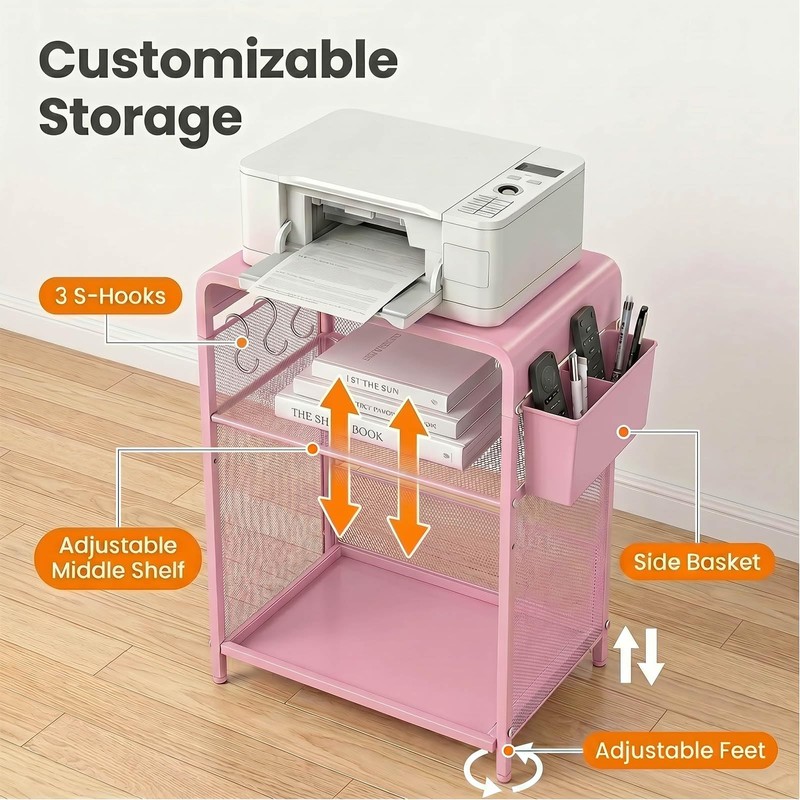ECOLOVI Small 3 Tier Printer Stand for Under Desk, Height