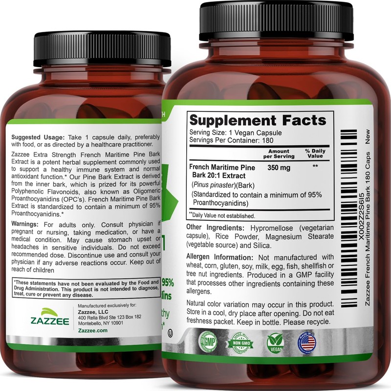 Zazzee Extra Strength French Maritime Pine Bark Extract 20:1, 350